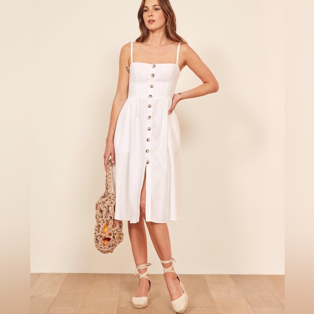 Reformation white linen midi dress